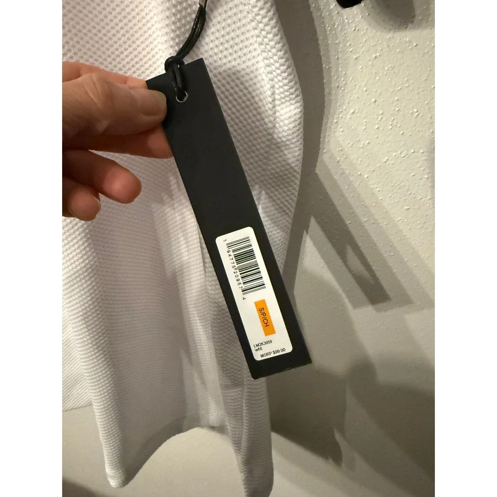Karl‎ Lagerfeld Men's White Textured Zip Polo Shirt S/P CH Black Collar Trim